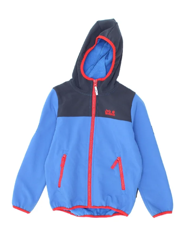 JACK WOLFSKIN Boys Zip Hoodie Sweater 7-8 Years Blue Colourblock Polyester