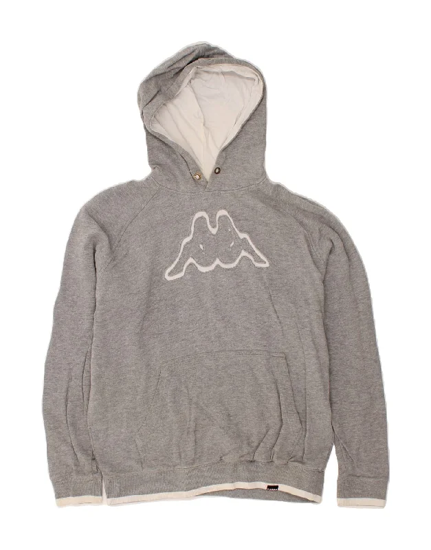 KAPPA Mens Graphic Hoodie Jumper XL Grey Hoodie with Turtle Neck Cozy Winter