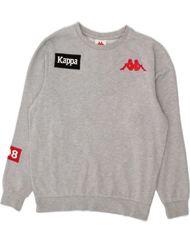 KAPPA Mens Graphic Sweatshirt Jumper Medium Grey Cotton Hoodie with High-Low Hem Asymmetrical Trendy
