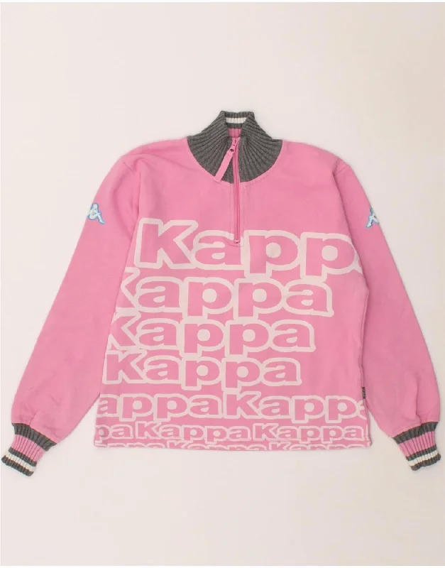 KAPPA Womens Graphic Zip Neck Sweatshirt Jumper UK 10 Small Pink