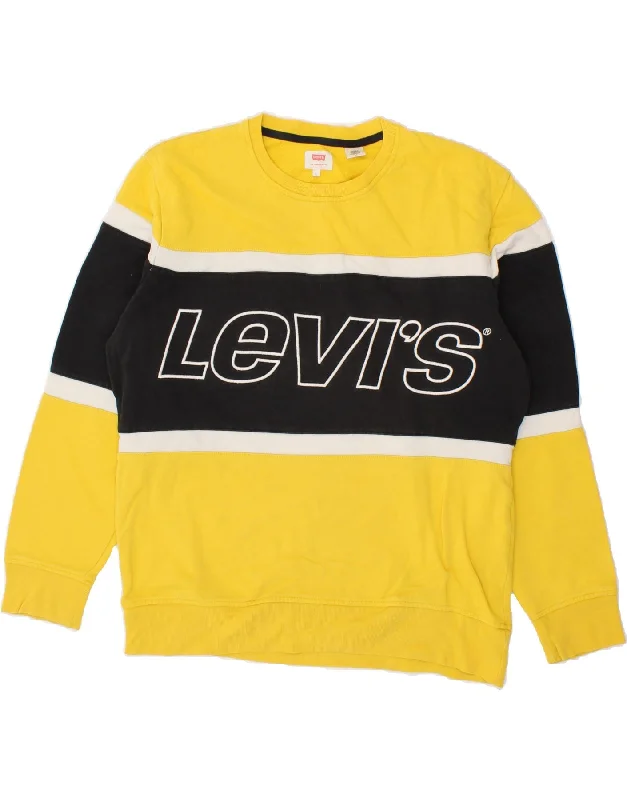 LEVI'S Womens Oversized Graphic Sweatshirt Jumper UK 16 Large Yellow