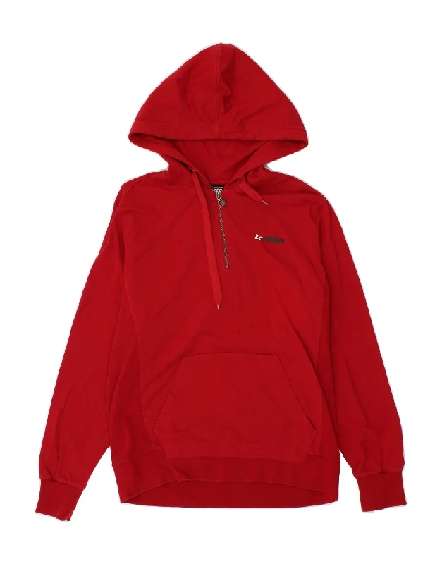 LOTTO Mens 1/4 Zip Hoodie Jumper Medium Red Cotton Hoodie with Pattern Geometric Abstract LOTTO Mens 1/4 Zip Hoodie Jumper Medium Red Cotton Hoodie with Pattern Geometric Abstract