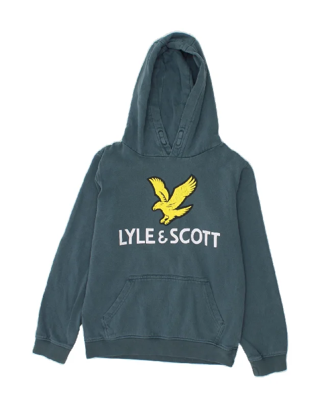 LYLE & SCOTT Boys Graphic Hoodie Jumper 12-13 Years Blue Cotton Hoodie with High Neck Warm Protective LYLE & SCOTT Boys Graphic Hoodie Jumper 12-13 Years Blue Cotton Hoodie with High Neck Warm Protective