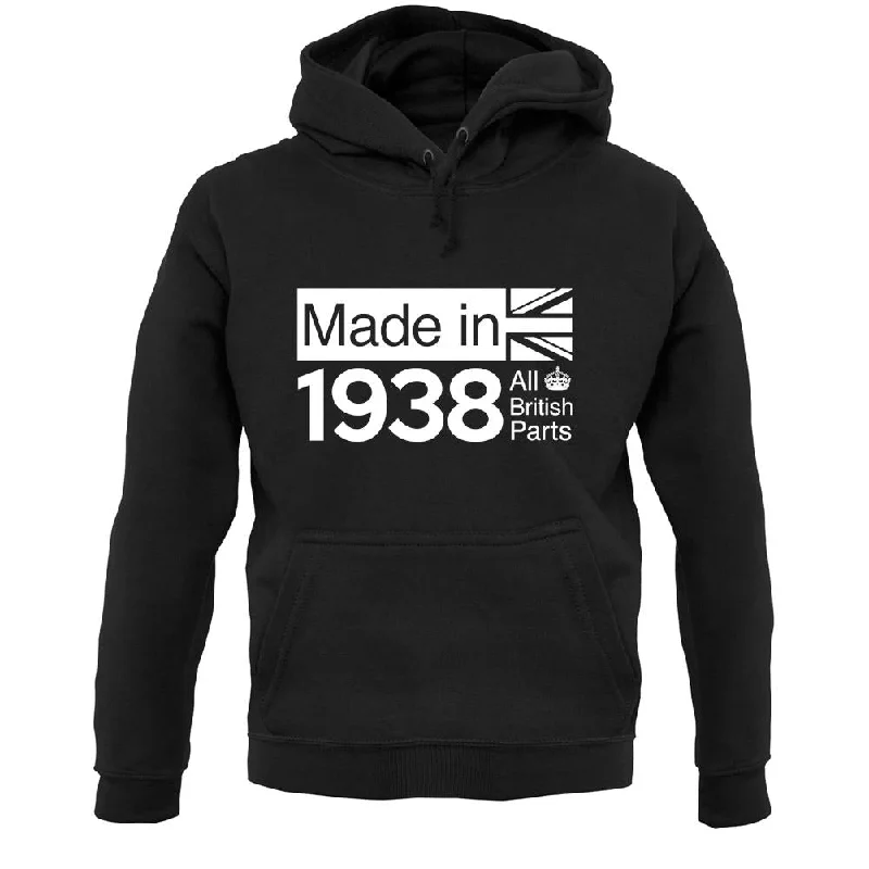 Made In 1938 All British Parts Crown Unisex Hoodie Hoodie with Slit Hem Functional Movement