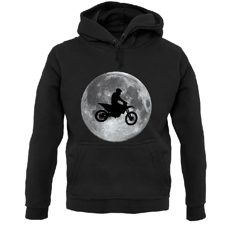 Motorcross Moon Unisex Hoodie Hoodie with Embroidery Detailed Premium
