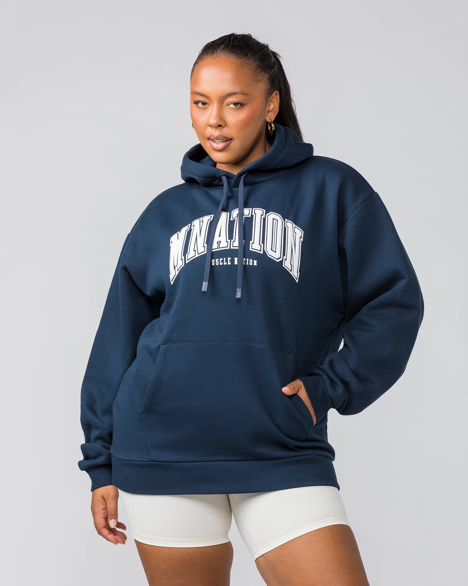 Muscle Nation | Varsity Oversized Hoodie - Navy