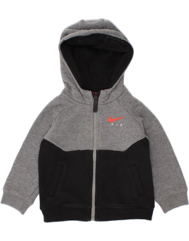 NIKE Baby Boys Zip Hoodie Sweater 6-9 Months Grey Colourblock Cotton Hoodie with Hem Lace Feminine Delicate