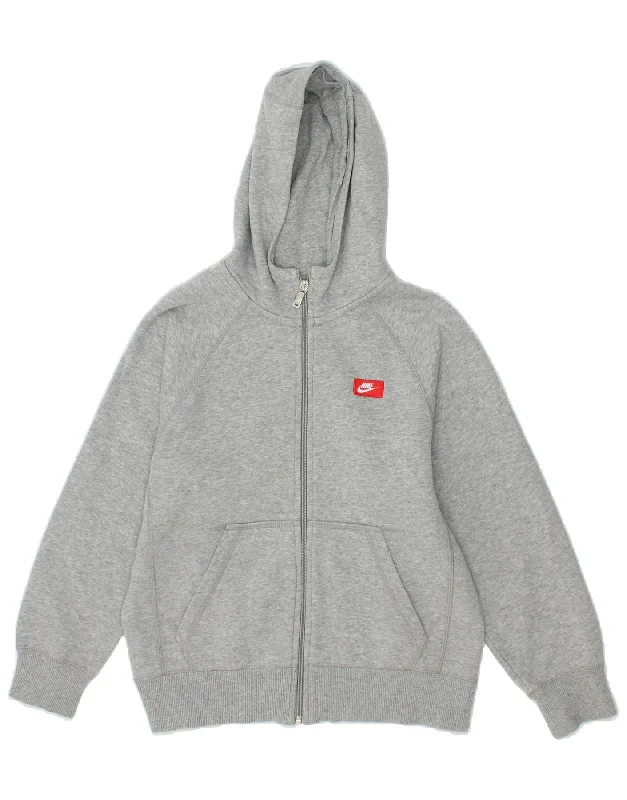 NIKE Boys Graphic Zip Hoodie Sweater 10-11 Years Medium Grey Cotton