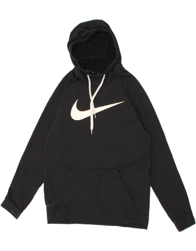 NIKE Mens Dri Fit Graphic Hoodie Jumper Medium Black Hoodie with Relaxed Fit Easy Casual