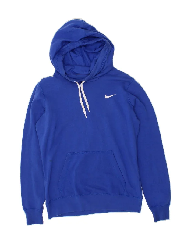 NIKE Mens Hoodie Jumper Medium Blue Cotton Hoodie with Full-Zip Functional Layering