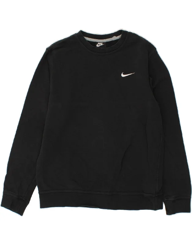 NIKE Mens Sweatshirt Jumper Large Black Cotton Hoodie with Elastic Waist Stretchable Comfortable