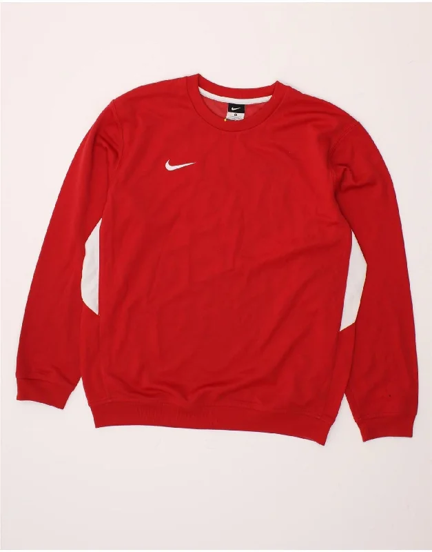 NIKE Mens Sweatshirt Jumper Medium Red Polyester Hoodie with Belted Waist Structured Tailored