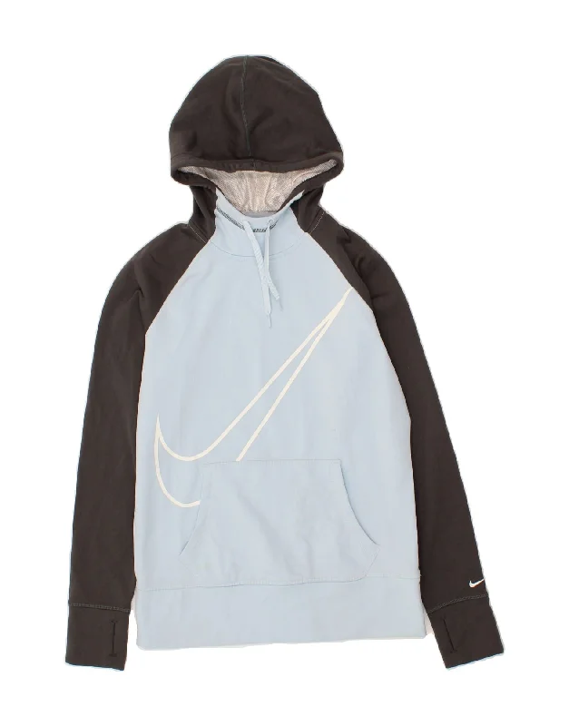 NIKE Mens Therma-Fit Graphic Hoodie Jumper Medium Blue Colourblock Hoodie with Hem Contrast Bold Stylish