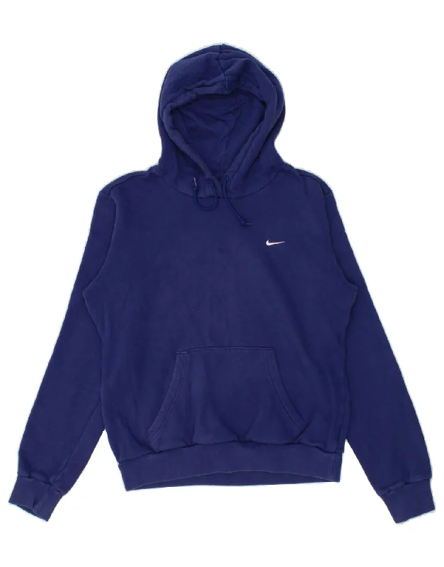 NIKE Womens Hoodie Jumper UK 14 Medium Navy Blue Cotton