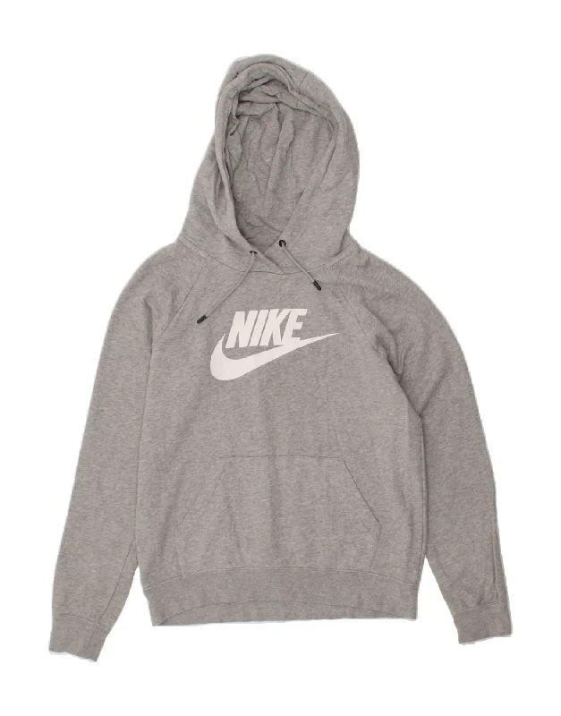 NIKE Womens Oversized Graphic Hoodie Jumper UK 10 Small Grey Cotton