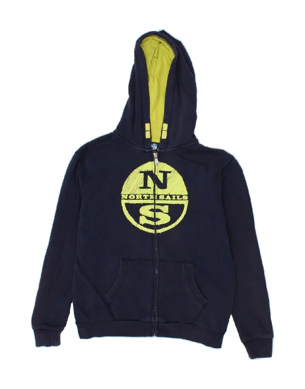 NORTH SAILS Boys Graphic Zip Hoodie Sweater 9-10 Years Navy Blue Cotton