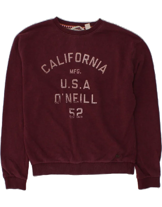 O'NEILL Womens California Graphic Sweatshirt Jumper UK 14 Medium Maroon Hoodie Crop Top Short Trendy