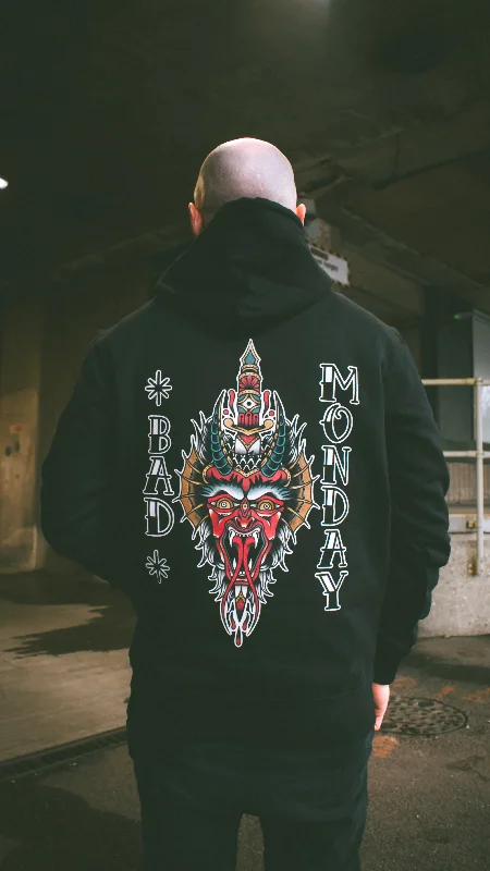 Merlins Devil Hoodie Hoodie with Button Placket Classic Preppy