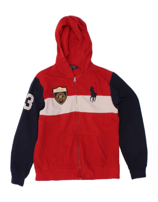 POLO RALPH LAUREN Boys Graphic Zip Hoodie Sweater 14-15 Years Large Red