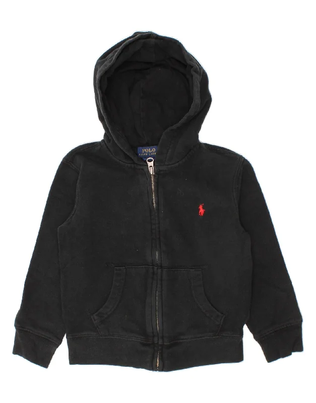 POLO RALPH LAUREN Boys Zip Hoodie Sweater 3-4 Years Black Cotton Hoodie with Hem Drawcord Adjustable Customizable