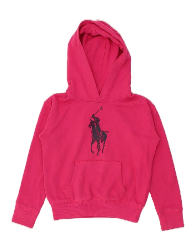 POLO RALPH LAUREN Girls Graphic Hoodie Jumper 8-9 Years Medium Pink