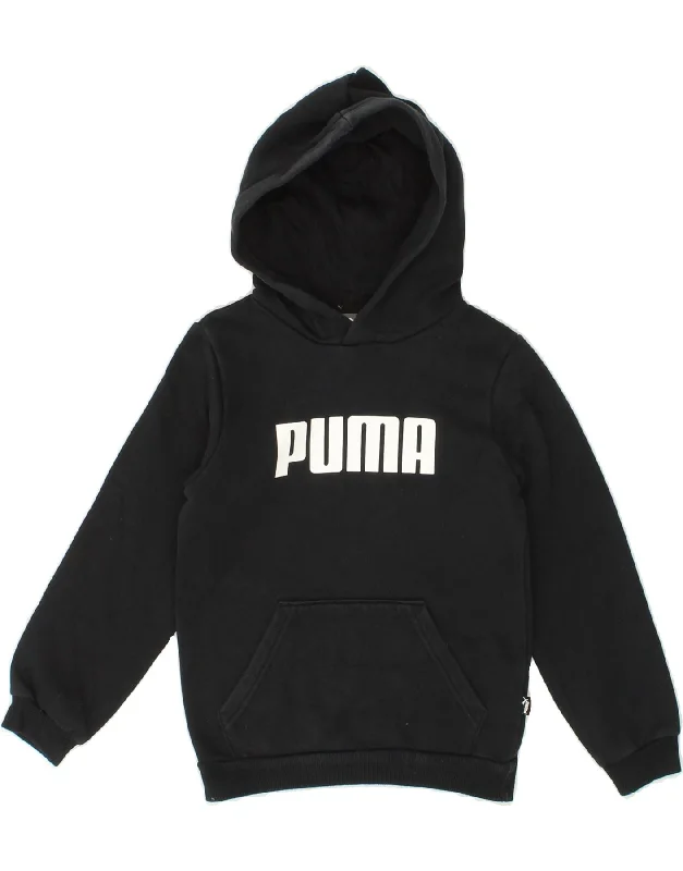 PUMA Boys Graphic Hoodie Jumper 5-6 Years XS  Black Cotton Hoodie with Gradient Ombre Colorful