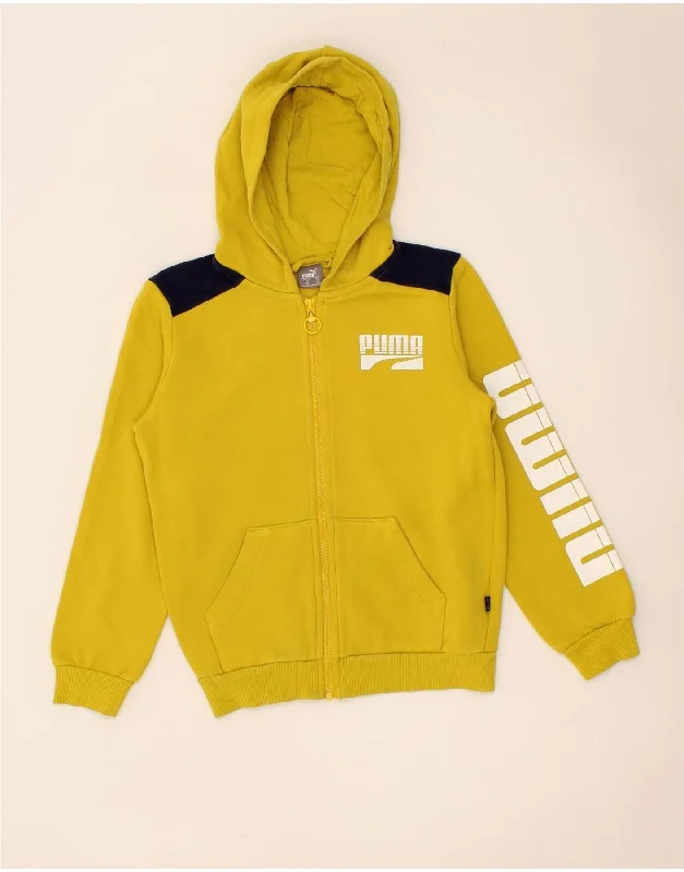 PUMA Boys Graphic Zip Hoodie Sweater 9-10 Years Medium Yellow Cotton