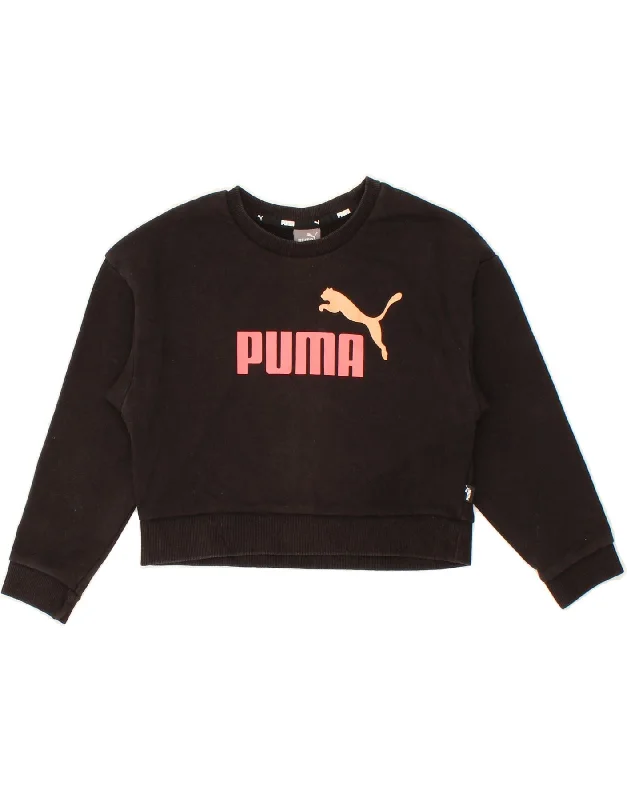 PUMA Girls Crop Graphic Sweatshirt Jumper 7-8 Years XS Black