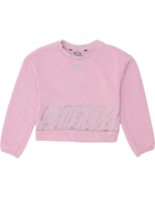 PUMA Girls Graphic Crop Sweatshirt Jumper 9-10 Years Medium Purple Cotton Hoodie with Button Placket Classic Preppy PUMA Girls Graphic Crop Sweatshirt Jumper 9-10 Years Medium Purple Cotton Hoodie with Button Placket Classic Preppy