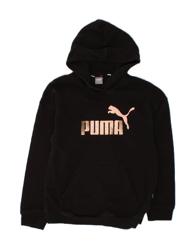 PUMA Girls Graphic Hoodie Jumper 13-14 Years Black