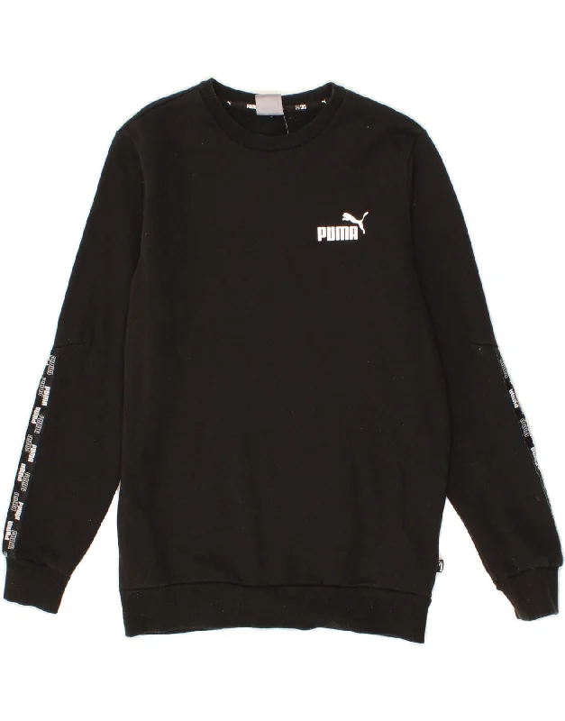 PUMA Mens Graphic Sweatshirt Jumper Small Black Cotton Hoodie with Drop Shoulder Relaxed Streetwear