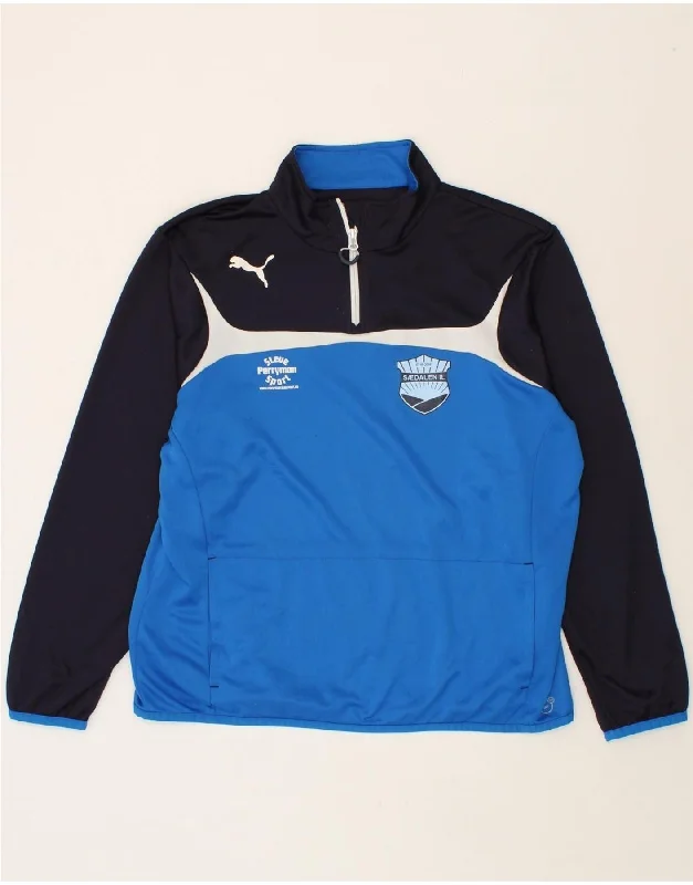 PUMA Mens Graphic Zip Neck Sweatshirt Jumper XL Blue Colourblock Hoodie with Hood Adjustable Protection PUMA Mens Graphic Zip Neck Sweatshirt Jumper XL Blue Colourblock Hoodie with Hood Adjustable Protection