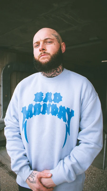 Relaxed Fit Logo Sweatshirt Powder Blue Hoodie with Print Artistic Unique