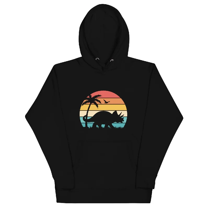 Retro Triceratops Sunset - Adult Dinosaur Hoodie