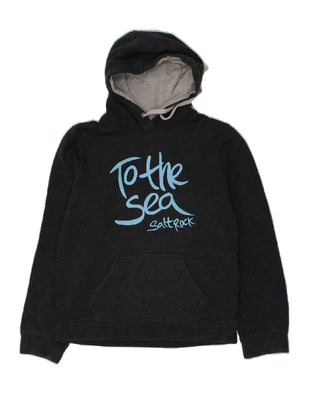 SALTROCK Womens Graphic Hoodie Jumper UK 14 Medium Grey Cotton Hoodie with Pocket Utility Practical