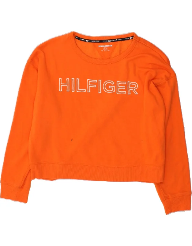 TOMMY HILFIGER Womens Crop Graphic Sweatshirt Jumper UK 20 2XL Orange