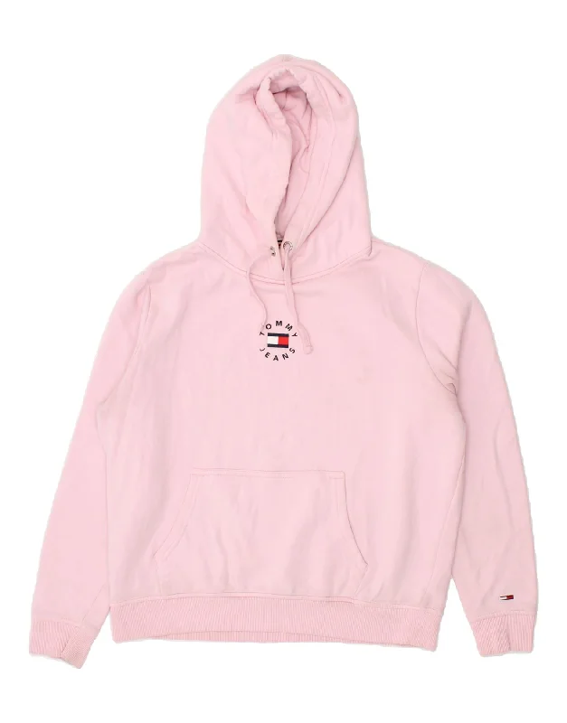 TOMMY HILFIGER Womens Hoodie Jumper UK 14 Large Pink Cotton