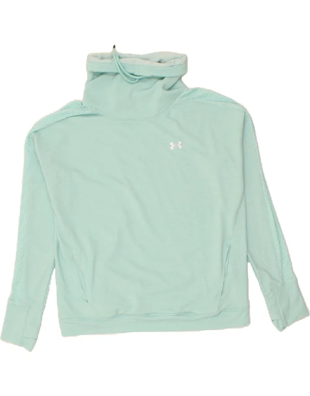 UNDER ARMOUR Womens Roll Neck Sweatshirt Jumper UK 18 XL Turquoise Hoodie with Raglan Sleeves Sporty Comfortable