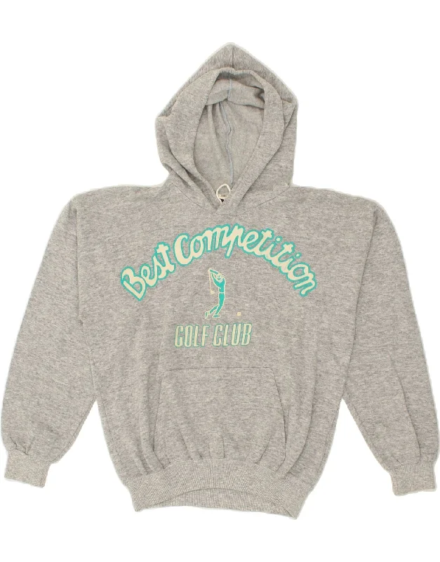 VINTAGE Womens Graphic Hoodie Jumper UK 16 Large Grey Cotton Hoodie with Gradient Ombre Colorful