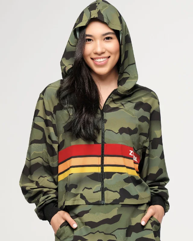 Zumba Explore Crop Woven Zip-Up Hoodie - Olive Expedition Hoodie with Ribbed Neckline Snug Warm Zumba Explore Crop Woven Zip-Up Hoodie - Olive Expedition Hoodie with Ribbed Neckline Snug Warm