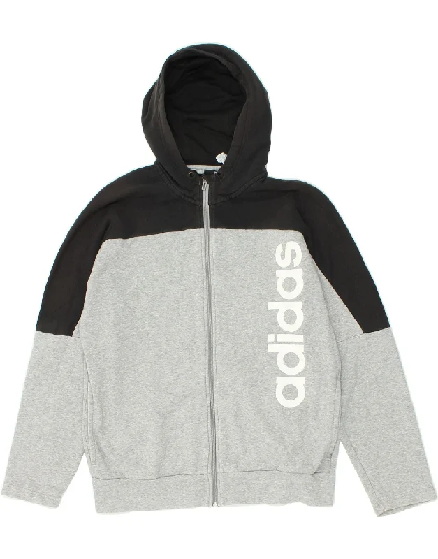 ADIDAS Mens Graphic Zip Hoodie Sweater Medium Grey Colourblock Cotton