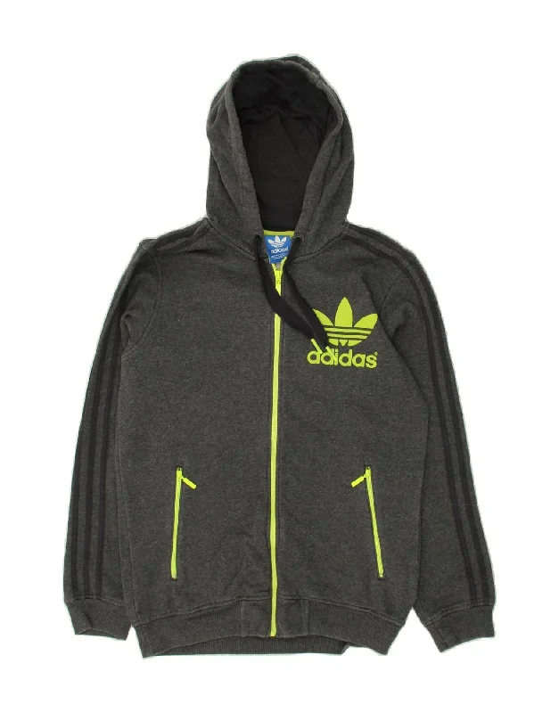 ADIDAS Mens Graphic Zip Hoodie Sweater Small Grey Cotton