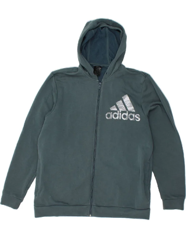 ADIDAS Mens Graphic Zip Hoodie Sweater XL Green Polyester Spandex Rayon Corduroy