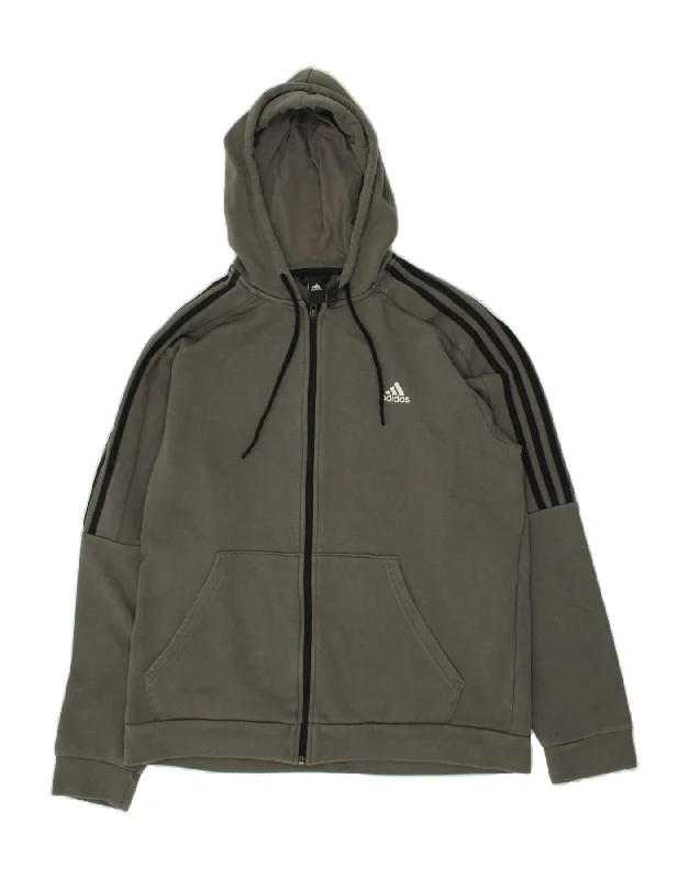 ADIDAS Mens Zip Hoodie Sweater Large Grey Cotton