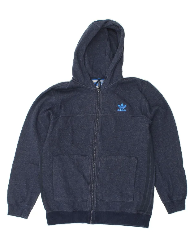 ADIDAS Mens Zip Hoodie Sweater Large Navy Blue Cotton