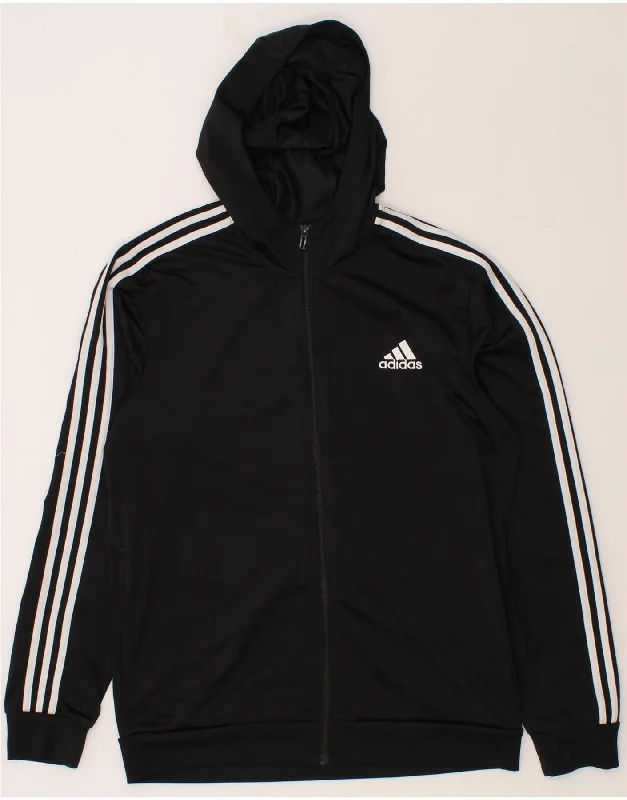 ADIDAS Mens Zip Hoodie Sweater UK 42/44 Large Black Polyester Boat Neck Shawl Collar Notched Collar ADIDAS Mens Zip Hoodie Sweater UK 42/44 Large Black Polyester Boat Neck Shawl Collar Notched Collar