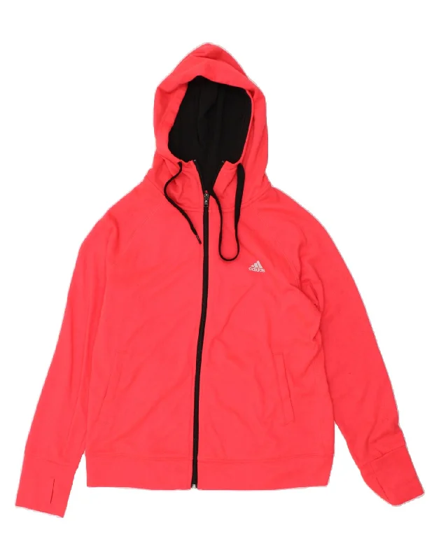 ADIDAS Womens Climalite Zip Hoodie Sweater UK 16/18 Large Pink Polyester Neon Metallic Matte