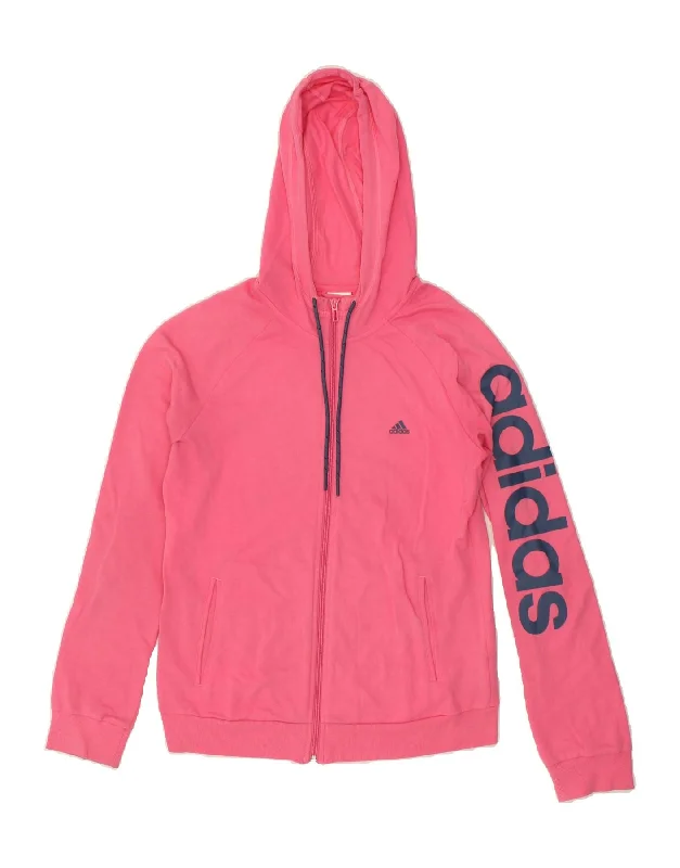 ADIDAS Womens Graphic Zip Hoodie Sweater UK 12/14 Medium Pink Cotton Fleece Fabric Down Fabric Feather Fabric ADIDAS Womens Graphic Zip Hoodie Sweater UK 12/14 Medium Pink Cotton Fleece Fabric Down Fabric Feather Fabric