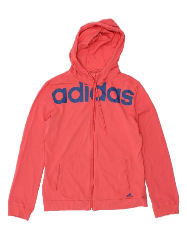 ADIDAS Womens Graphic Zip Hoodie Sweater UK 14 Medium Red Thin Thick Dense