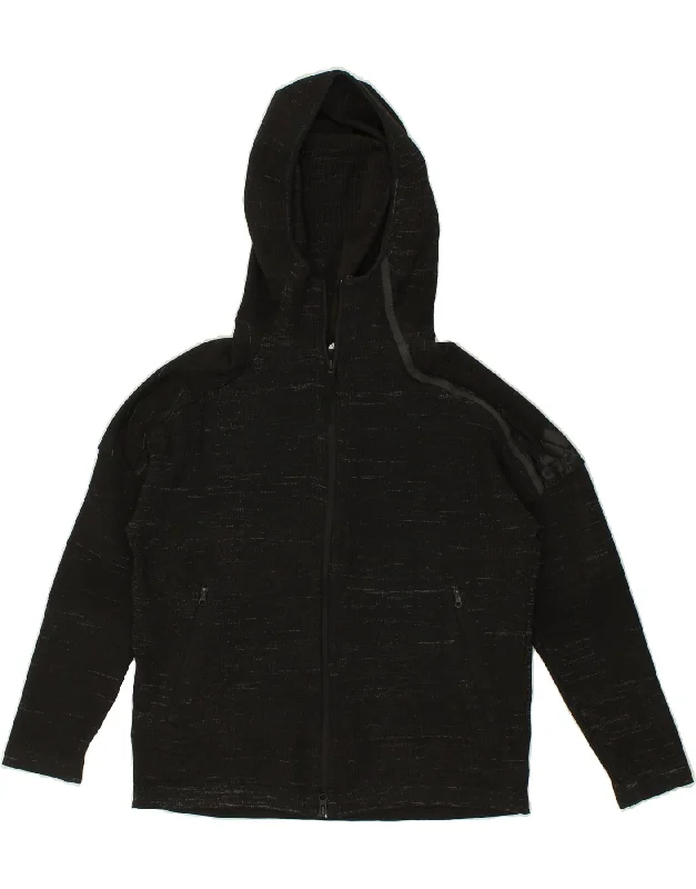 ADIDAS Womens Graphic Zip Hoodie Sweater UK 20/22 XL Black Flecked Mesh Sweater Canvas Denim